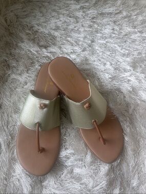 Metallic Gold Toe-Post Slide Sandals - Women